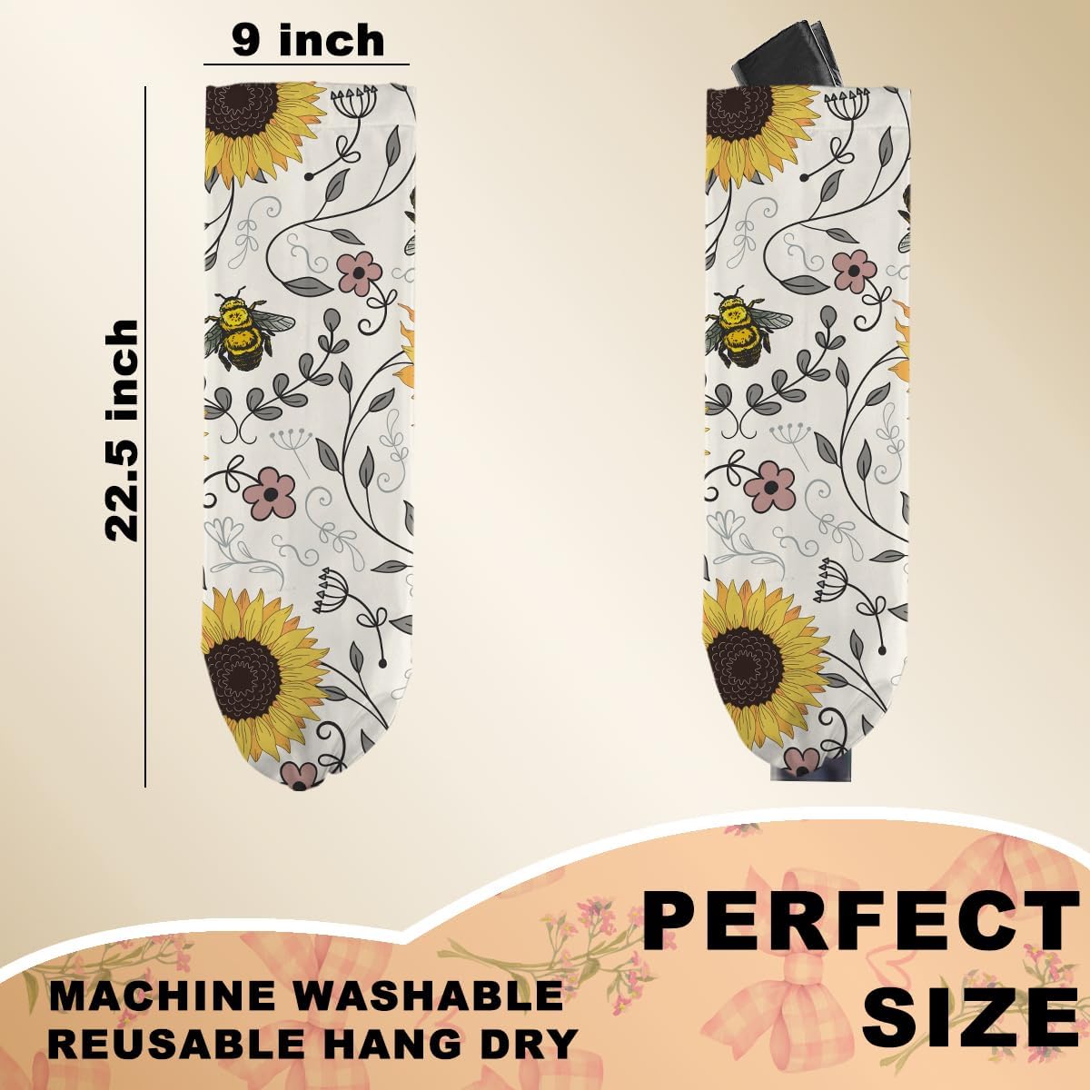 Cute Bee Plastic Bag Holder, Wall Mount Grocery Bag Holder for Plastic Bags, Vintage Rustic Sunflower Large Reusable Grocery Bags Storage Dispenser for Home Kitchen Pantry, Sunflower Gifts for Women