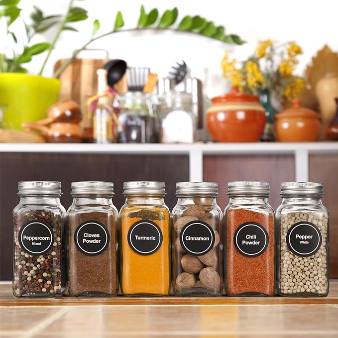 AOZITA 24 Pcs Glass Spice Jars - 4oz Empty Square Spice Bottles Containers - Image 6