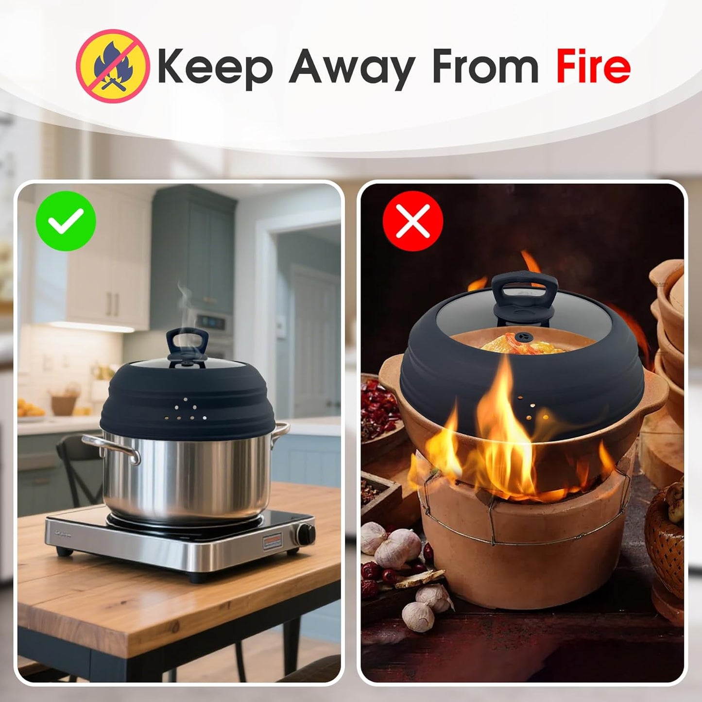 Microwave Splatter Cover Collapsible Silicone & Tempered Glass 10.8 Inch Microwave Cover for Food Splatter Guard with Steam Vents Dishwasher Safe Fits Bowls, Plates & Pots (Gray)