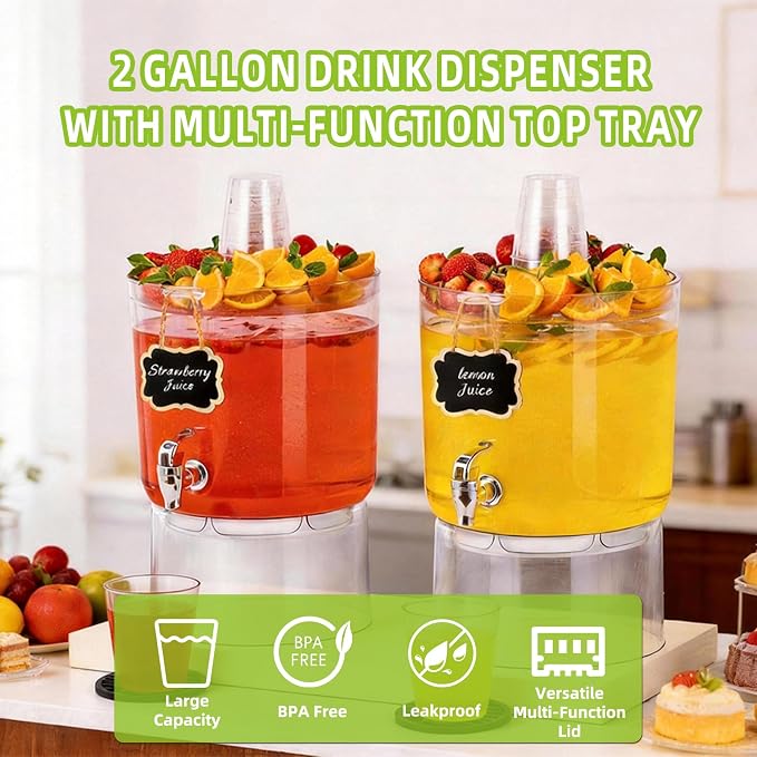 2 Gallon Beverage Dispenser for Parties 2 PACK, BPA-Free Drink Dispenser - Image 6