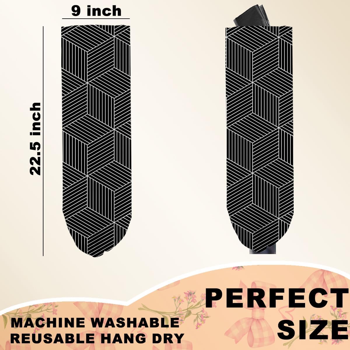 2Pcs Gray Geometric Lines Plastic Bag Holder, Wall Mount Grocery Bag Holder for Plastic Bags, Black Cube Abstract Art Reusable Organizer Grocery Bags with Drawstring for Kitchen Home Pantry