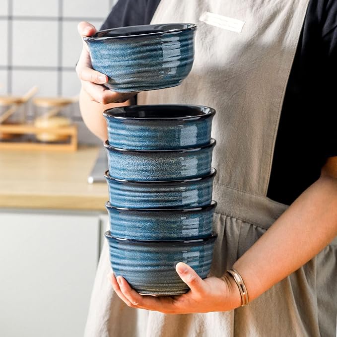 HASENSE Ceramic Cereal Bowls Set of 6, 20 Oz Navy Blue Stoneware Bowls - Image 2