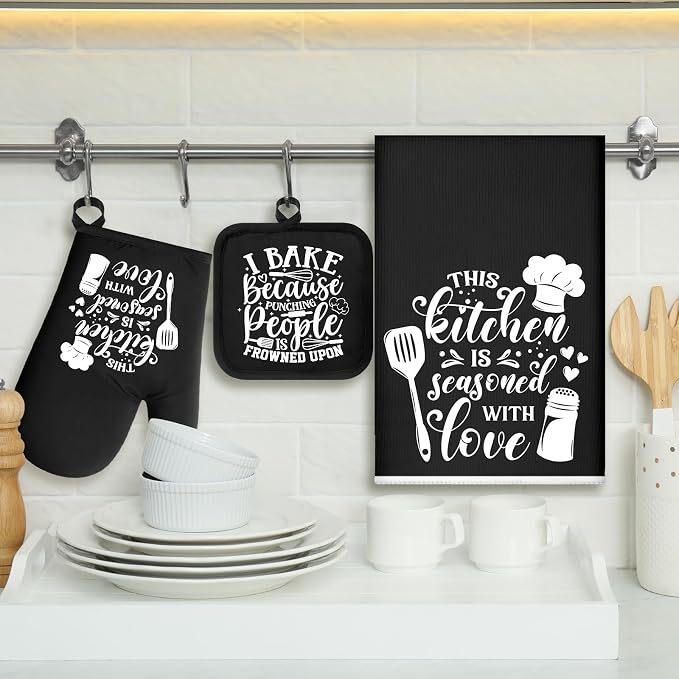 Sratte 6 Pcs Kitchen Decor Accessories Set Farmhouse Towels Pot Holders Oven - Image 3