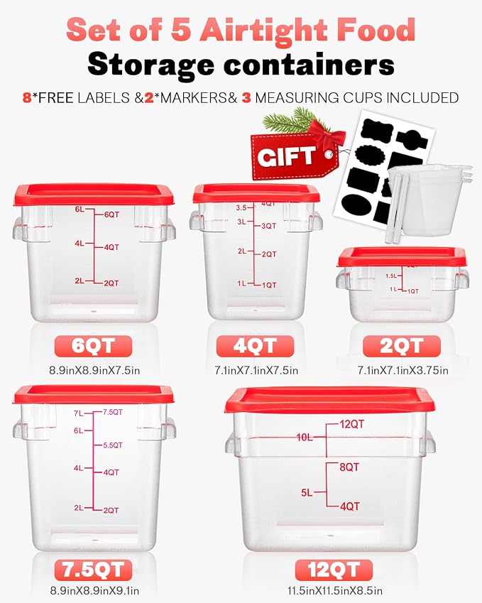 8QT NSF Food Storage Containers: 8 PCS Clear Food Storage Containers - Image 8