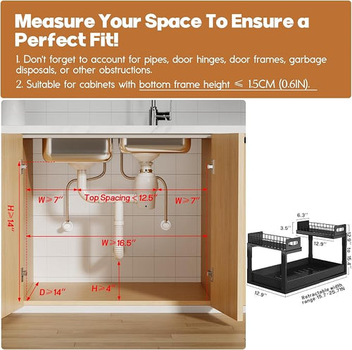 1 Pack-16"-26"W Expandable Under Sink Organizer - Image 2