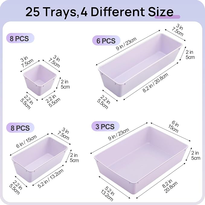 Vtopmart 25 PCS Plastic Drawer Organizers Set, 4-Size Versatile Bathroom and - Image 2