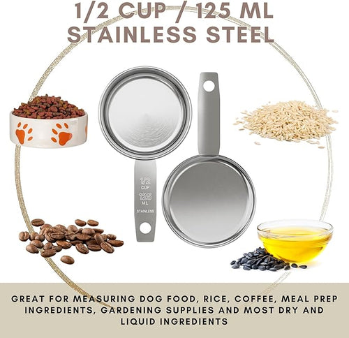 1/2 Cup Stainless Steel Measuring Cup | Sturdy Metal 125 ml | 125 cc | 4 oz | - Image 2