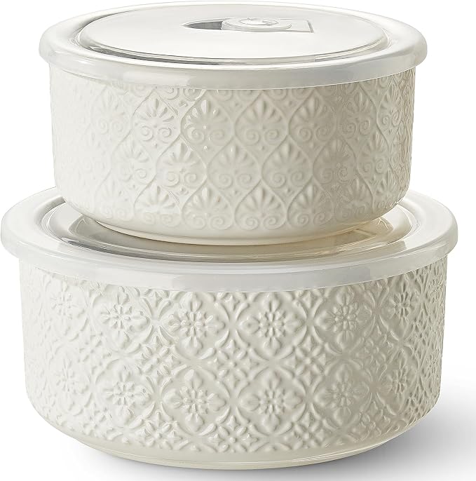 Metahom Ceramic Bowls with Lids Set of 2, Nesting Bowls by Metahom