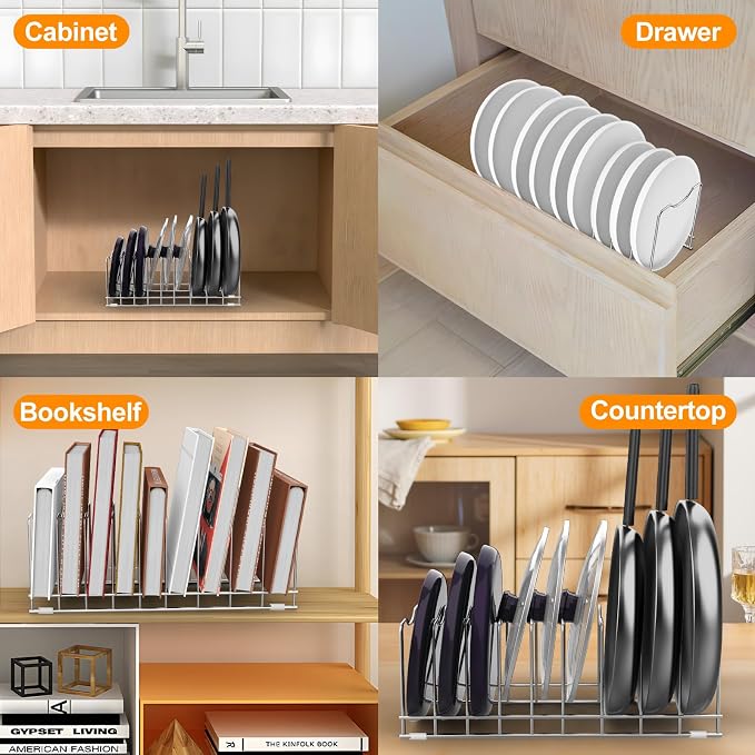 FLSEPAMB Pot Lid Organizer Pan Lid Organizer Kitchen Pot Lid Rack Suitable - Image 7
