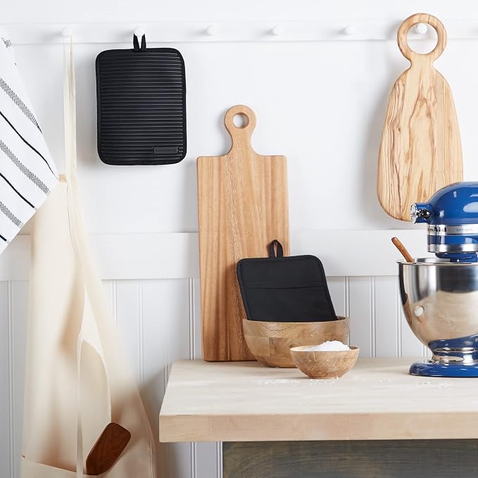 KITCHENAID Ribbed Soft Silicone Pot Holder 2-Pack Set, Matte Black - Image 4