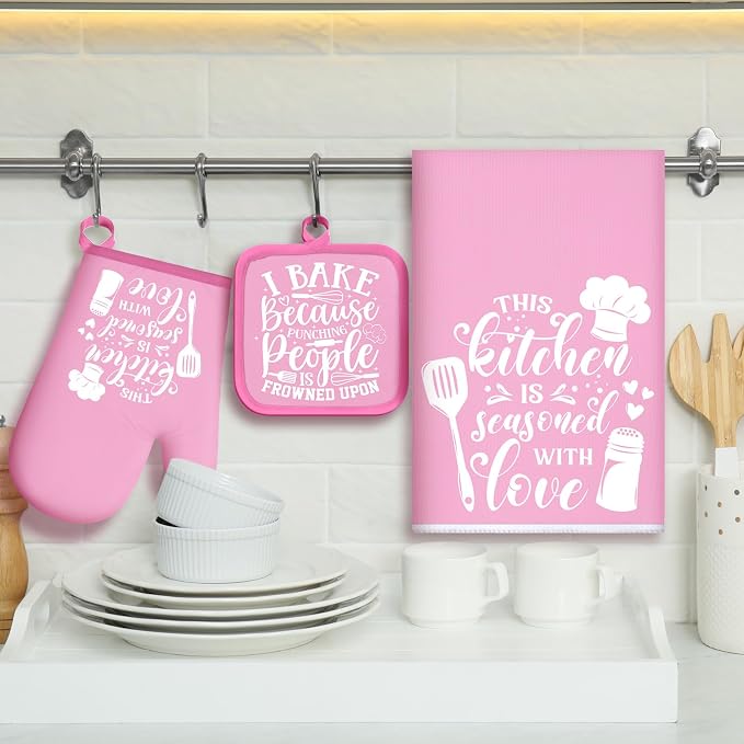 Sratte 6 Pcs Kitchen Decor Accessories Set Farmhouse Towels Pot Holders Oven - Image 2