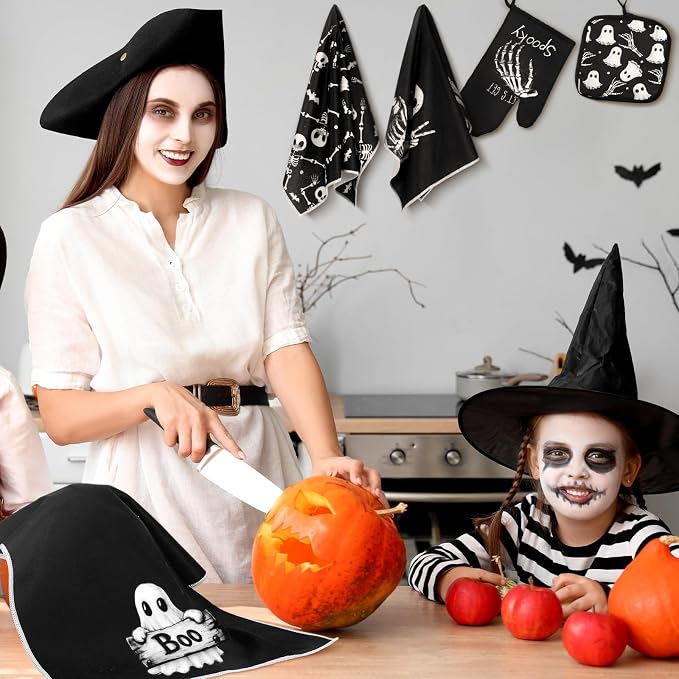 Leinuosen 8 Pcs Skull Kitchen Decor Set Kitchen Towels Gothic Oven Mitts and - Image 4