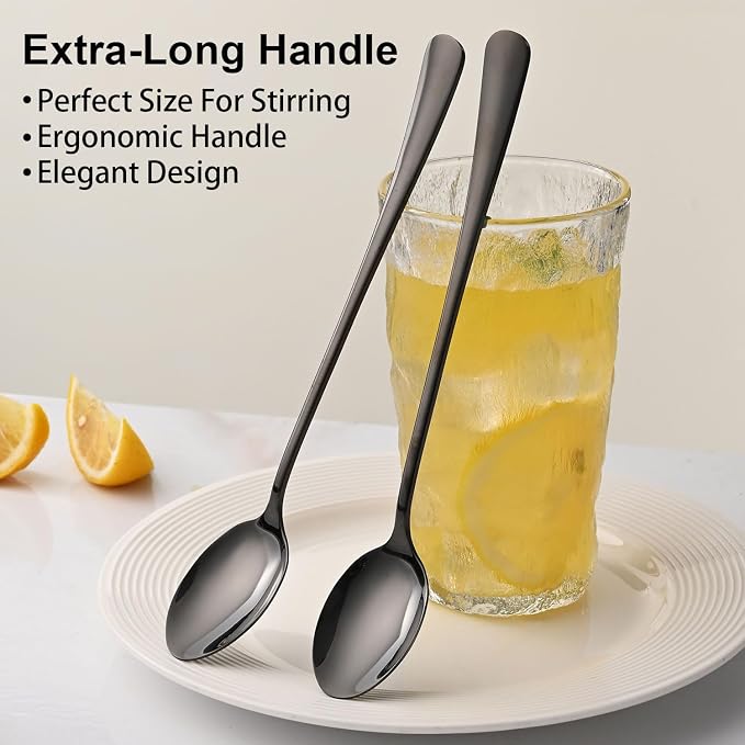 7.5 Inches Black Coffee Stirring Spoons Set, Long Handle Mixing Spoons - Image 4