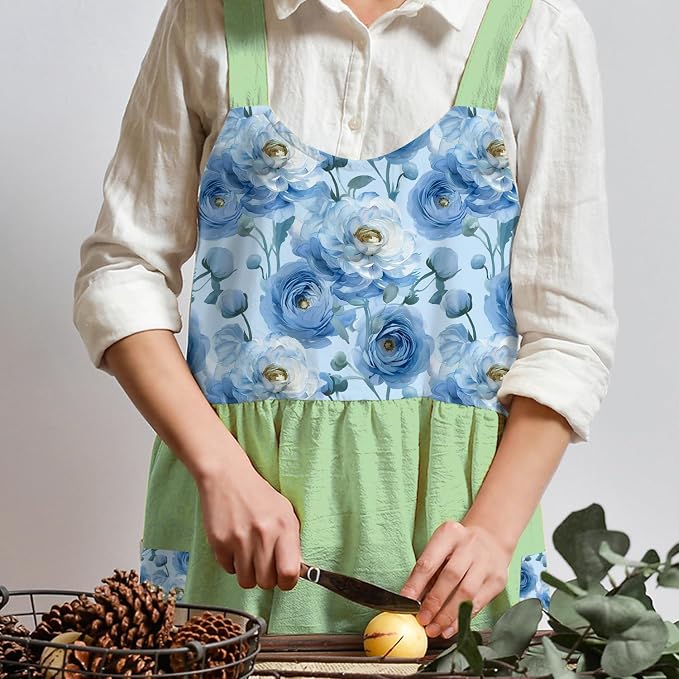Uaussi Cotton Linen Apron Cross Back Work Apron - Image 4