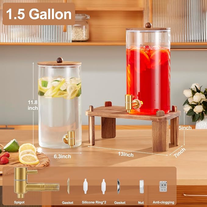2 PCS 1.5 Gallon Drink dispenser, Glass Beverage Dispenser - Image 2