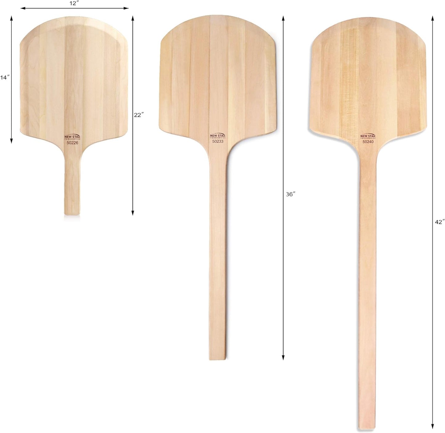 New Star Foodservice 50233 Restaurant-Grade Wooden Pizza Peel, 14" L x 12" W Plate, with 22" L Wooden Handle, 36" Overall Length