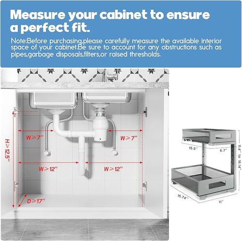 1 Pack-11.4"-16.14" H Under Sink Storage Organizer, Large 2-Tier Elegant Mesh - Image 2