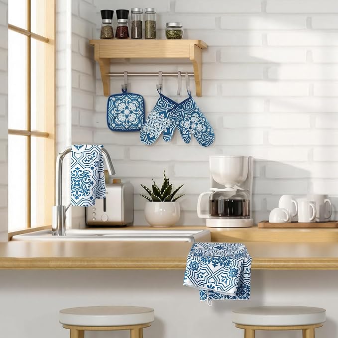Jingmore 6 Pcs Kitchen Decor Set Accessory Farmhouse Kitchen Towels Pot Holders - Image 6