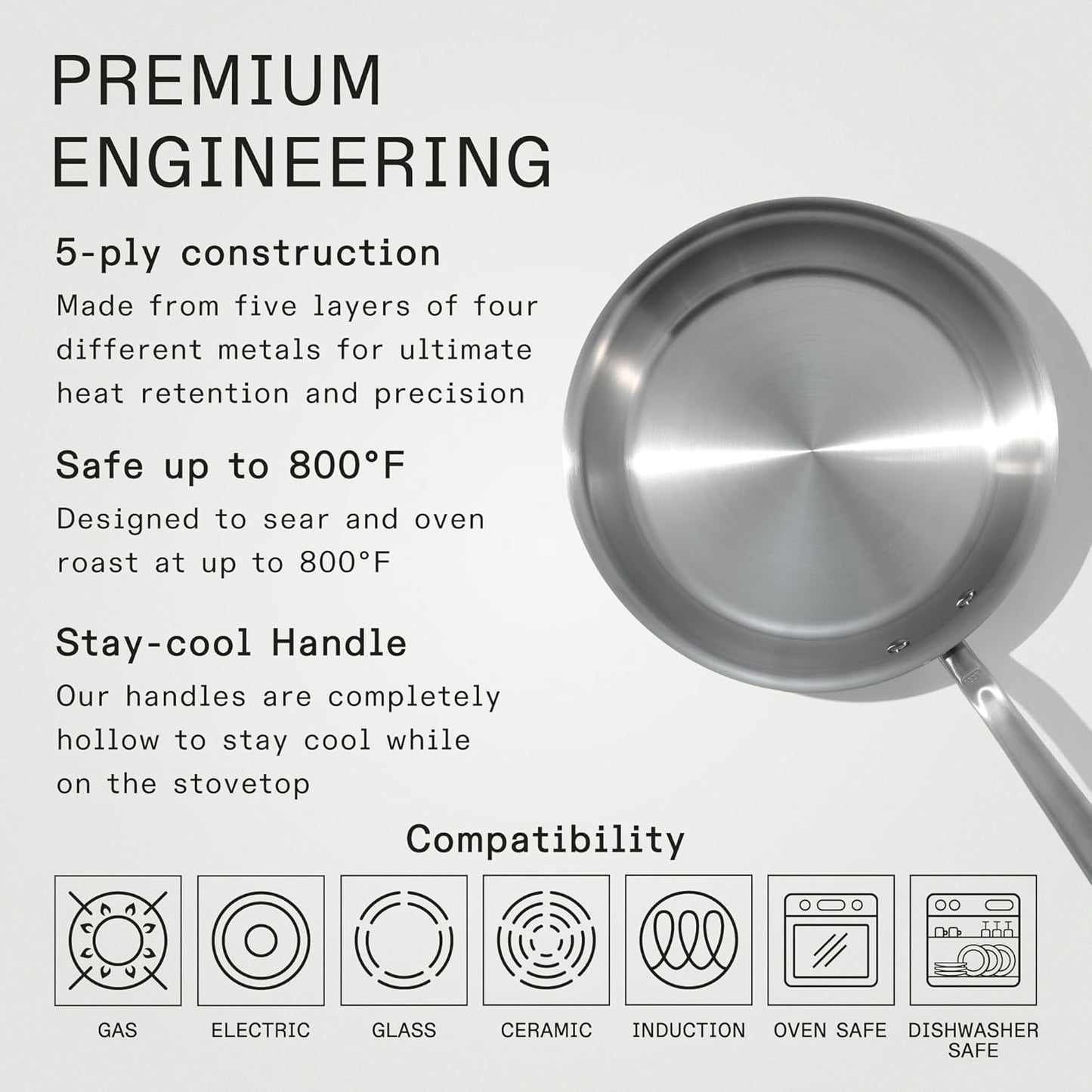 Made In Cookware - 10-Inch Stainless Steel Frying Pan With Lid - 5 Ply Stainless Clad - Professional Cookware - Crafted in Italy - Induction Compatible