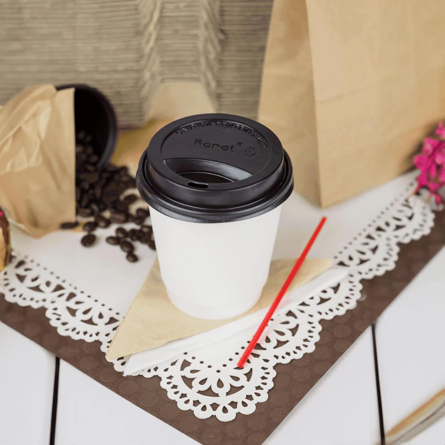 Karat 12 oz Double-Wall Insulated Coffee Cup [500 Count] White Disposable Paper Hot Cup - Rolled Rim for Hot Beverages, 90mm (C-KIC512W)