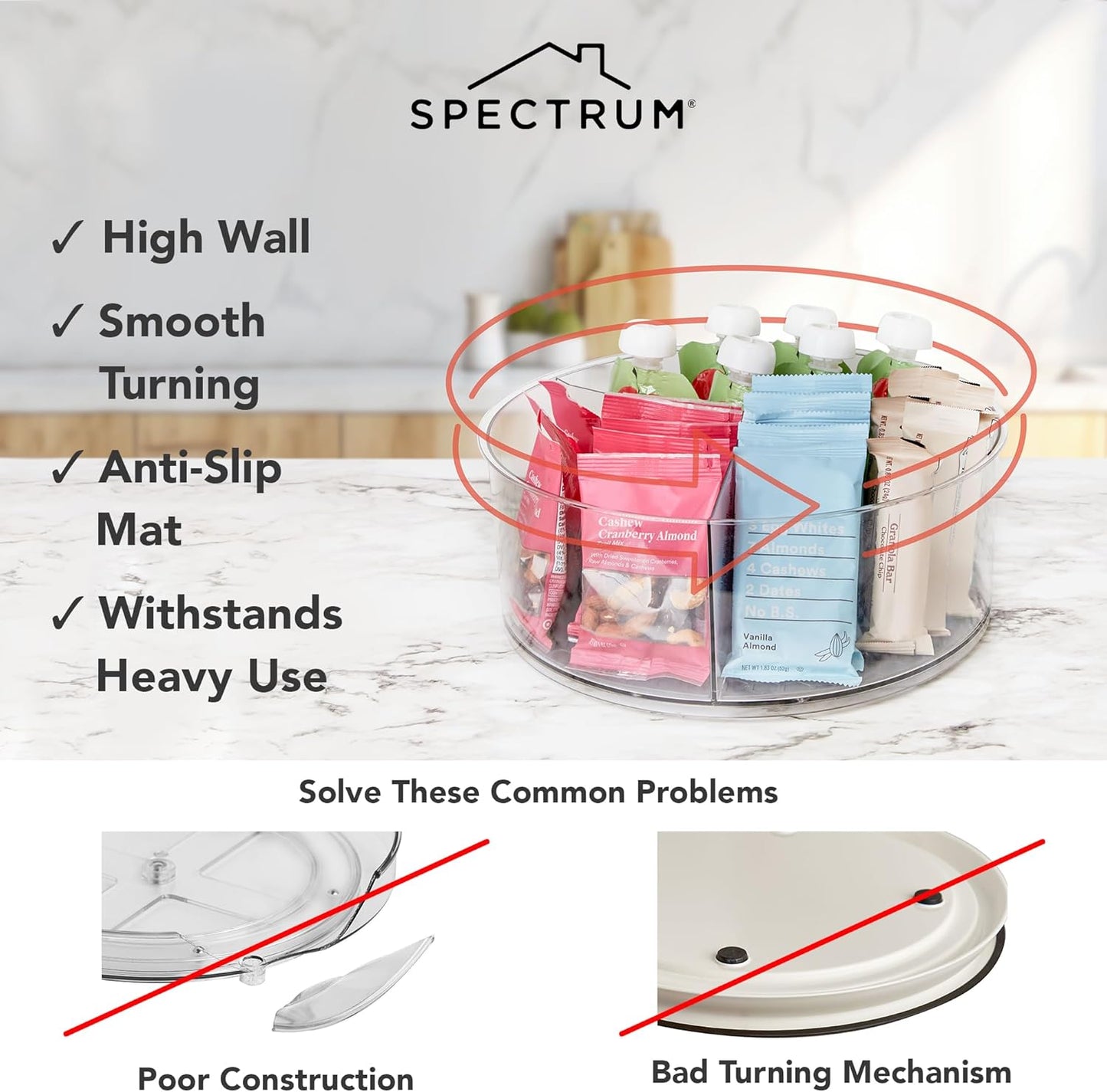 Spectrum Lazy Susan Organizer, Hexa Extra Large 12.25" - Lazy Susan Turntable for Cabinet, Refrigerator, Pantry, Table & Shelf - Rotating & Spinning Pantry Organization - Spice Rack Storage for Fridge