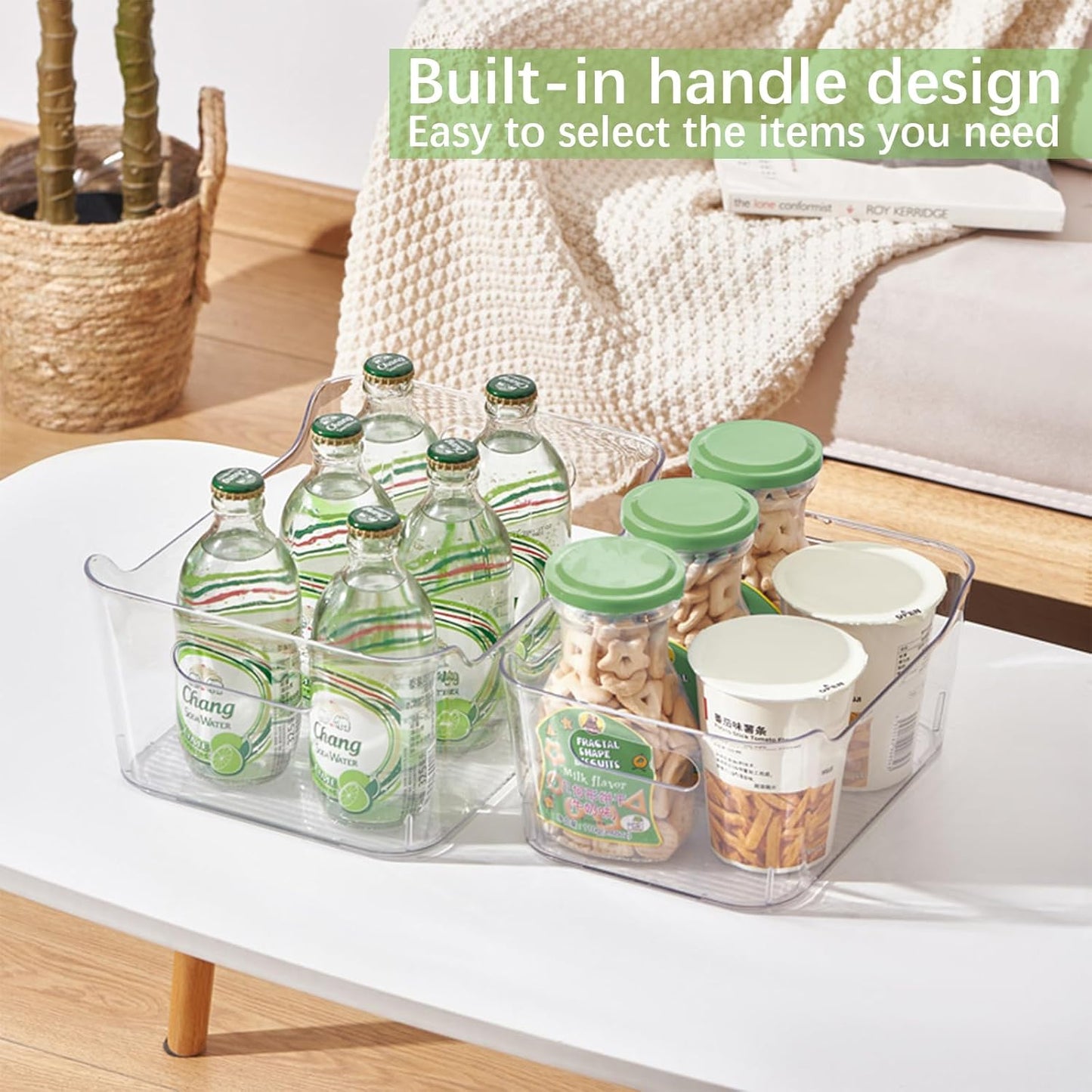 Plastic Storage Bins, Large - 4 Pack, Fridge Storage Containers, Clear Plastic Bins For Fridge, BPA-Free Clear Storage Bins for Fridge, Freezer, Cabinet, Kitchen, Pantry 11 x 8 x 5 inch