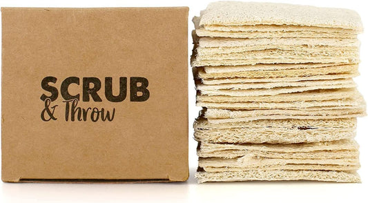 Scrub & Throw Scrub Sponges (30-Pack), Eco-Friendly, All-Purpose Household Natural Loofah Sponges, for Dishes, Cleaning, Biodegradable, Non-Scratch