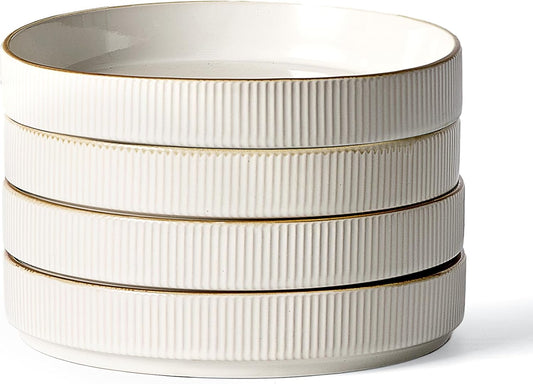 famiware Star 7.5" Pasta Bowls Set, Salad Bowl Set of 4, Double Reactive Glaze, Stackable, Ideal for Your Friend for Housewarming, Festivals, White