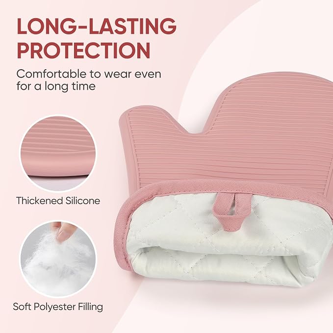 YUTAT Silicone Oven Mitts, High Heat Resistant Up to 500 Degrees, Waterproof - Image 2