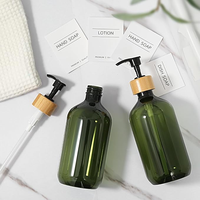 KASUNTING Green Soap Dispenser, Plastic Bathroom Soap and Lotion Dispenser Set - Image 5