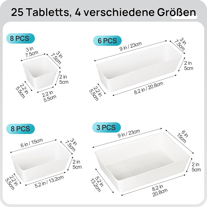 Vtopmart 25 PCS Plastic Drawer Organizers Set, 4-Size Versatile Bathroom and - Image 2