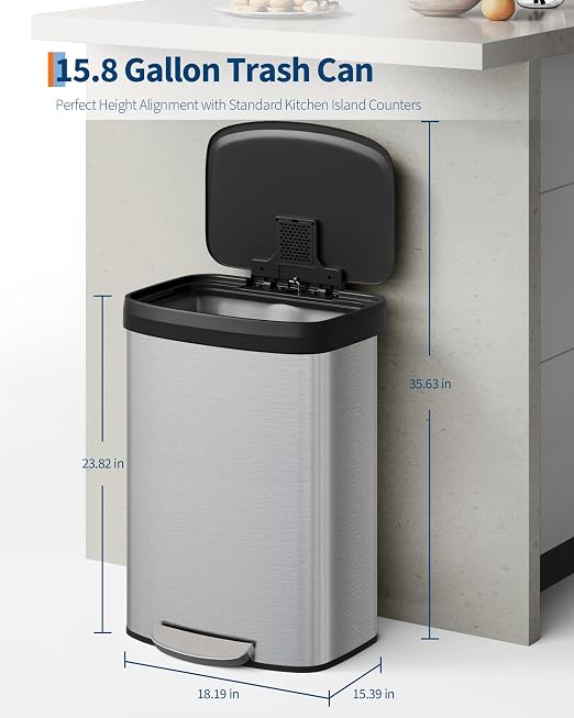 Garvee 16 gal / 60 L Stainless Steel Trash Can - Image 6