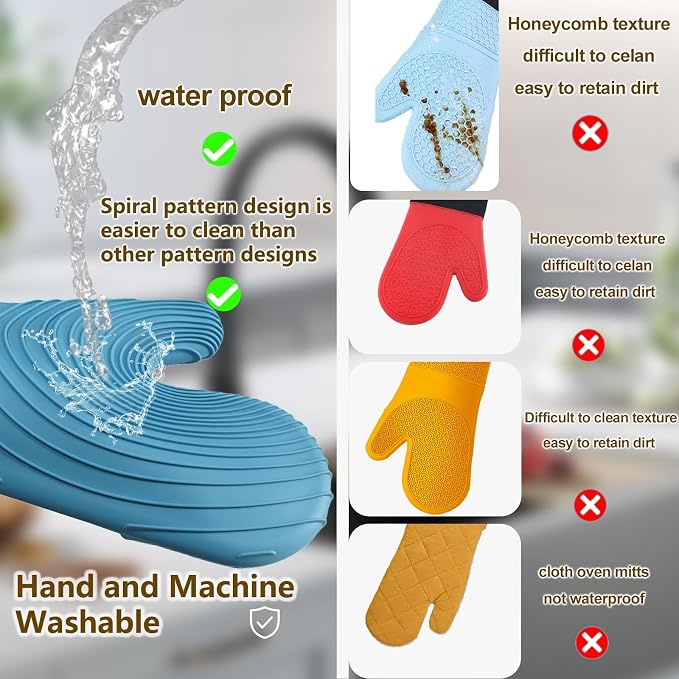 Silicone Oven Mitts-13.6 in Extended Oven Mitts Heat Resistant 500F, Oven Gloves - Image 2