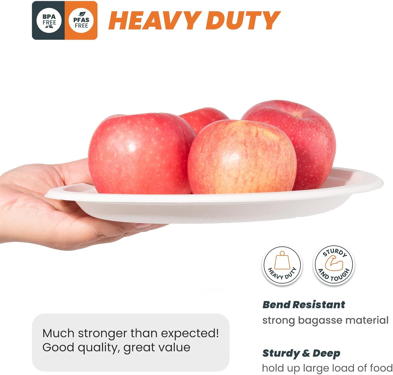 100% Compostable Plates - 125-Count Heavy Duty Disposable 10-Inch Plates Made of Bagasse - Eco-Friendly and Sustainable