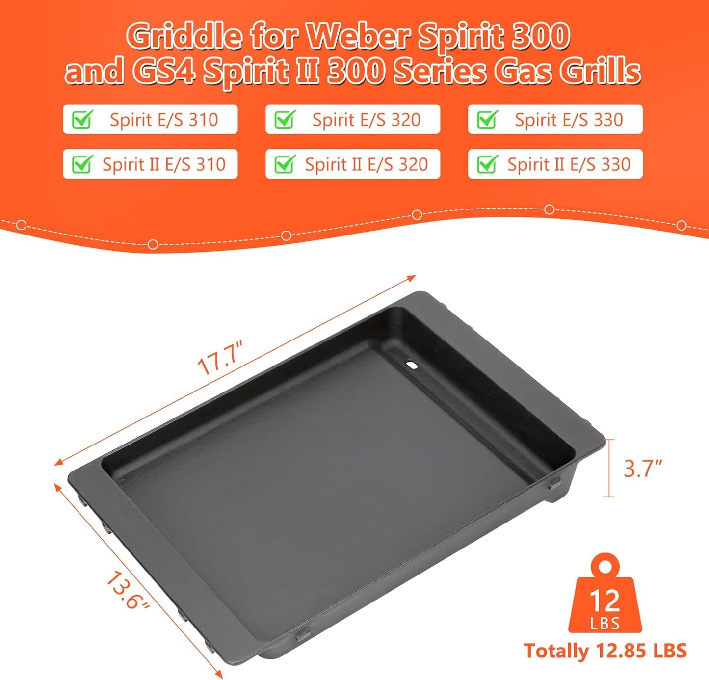 Grill Parts for Weber Spirit 300/400 & GS4 Spirit II 300 Series, Spirit E310, Spirit II E310, E/S315 E330 E425, Genesis Silver Gold B/C Grill -7658 grill griddle for Weber Spirit e310 Parts, Cast Iron