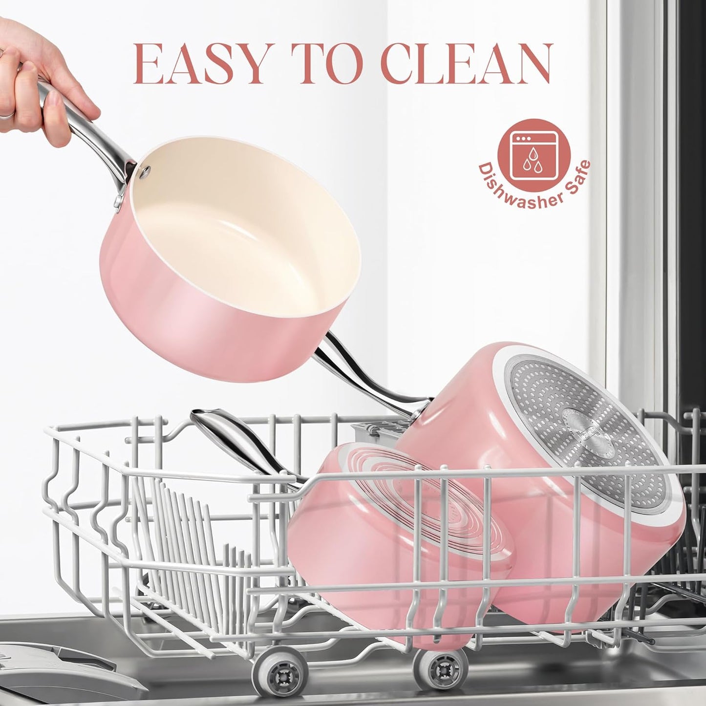 MICHELANGELO 3 Quart Saucepan with Lid - Non Toxic Sauce Pan with Nonstick Ceramic Coating, Scratch-Resistant, Induction Saucepan Suitable for All Stovetops, Pink