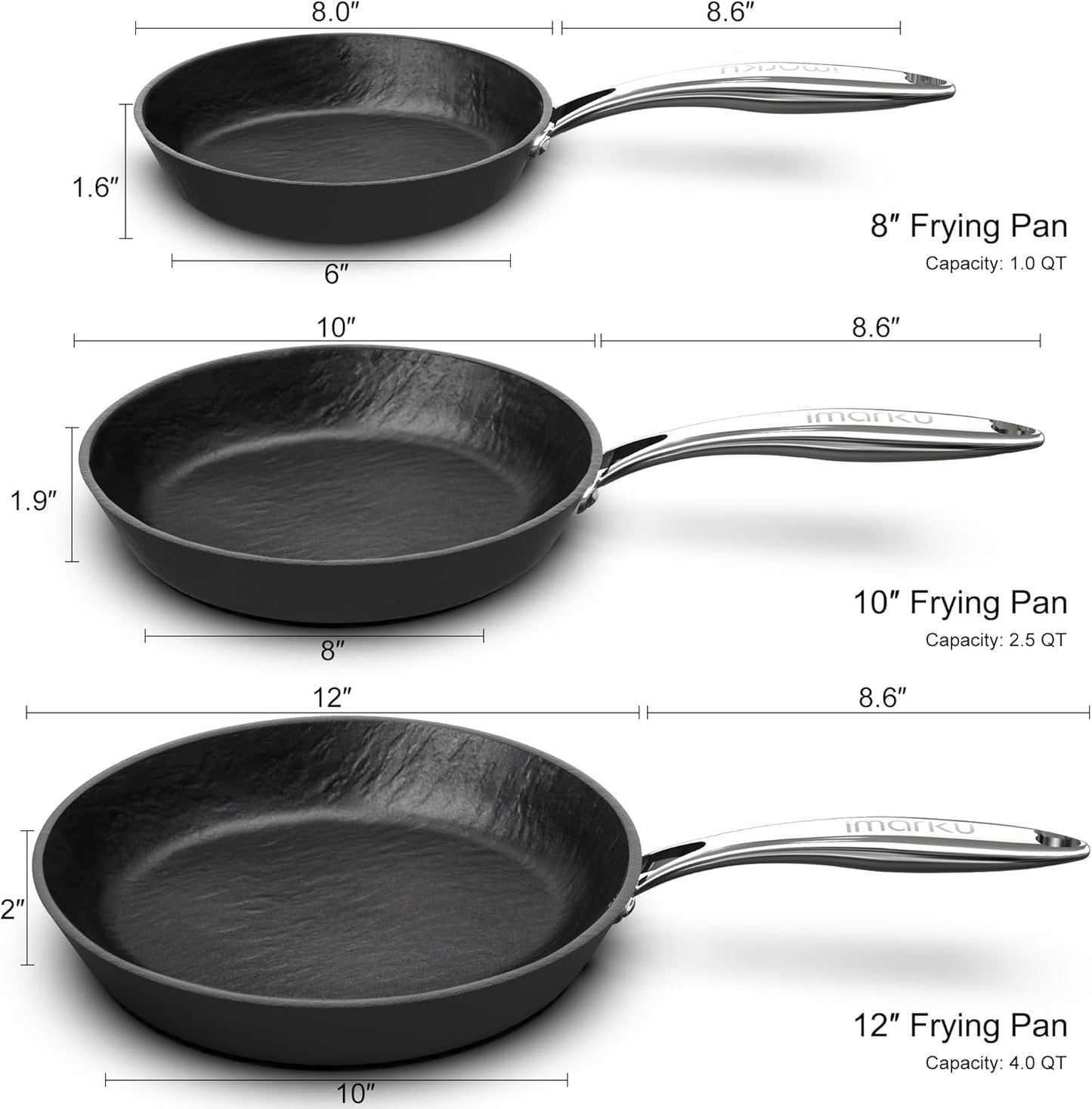 imarku Non Stick Frying Pans, 8&10&12 inch Nonstick Skillet, Professional Frying Pan, Induction Compatible Cooking Pan Set, Cool Stainless Steel Handle, Dishwasher Safe, Gift for Men and Women