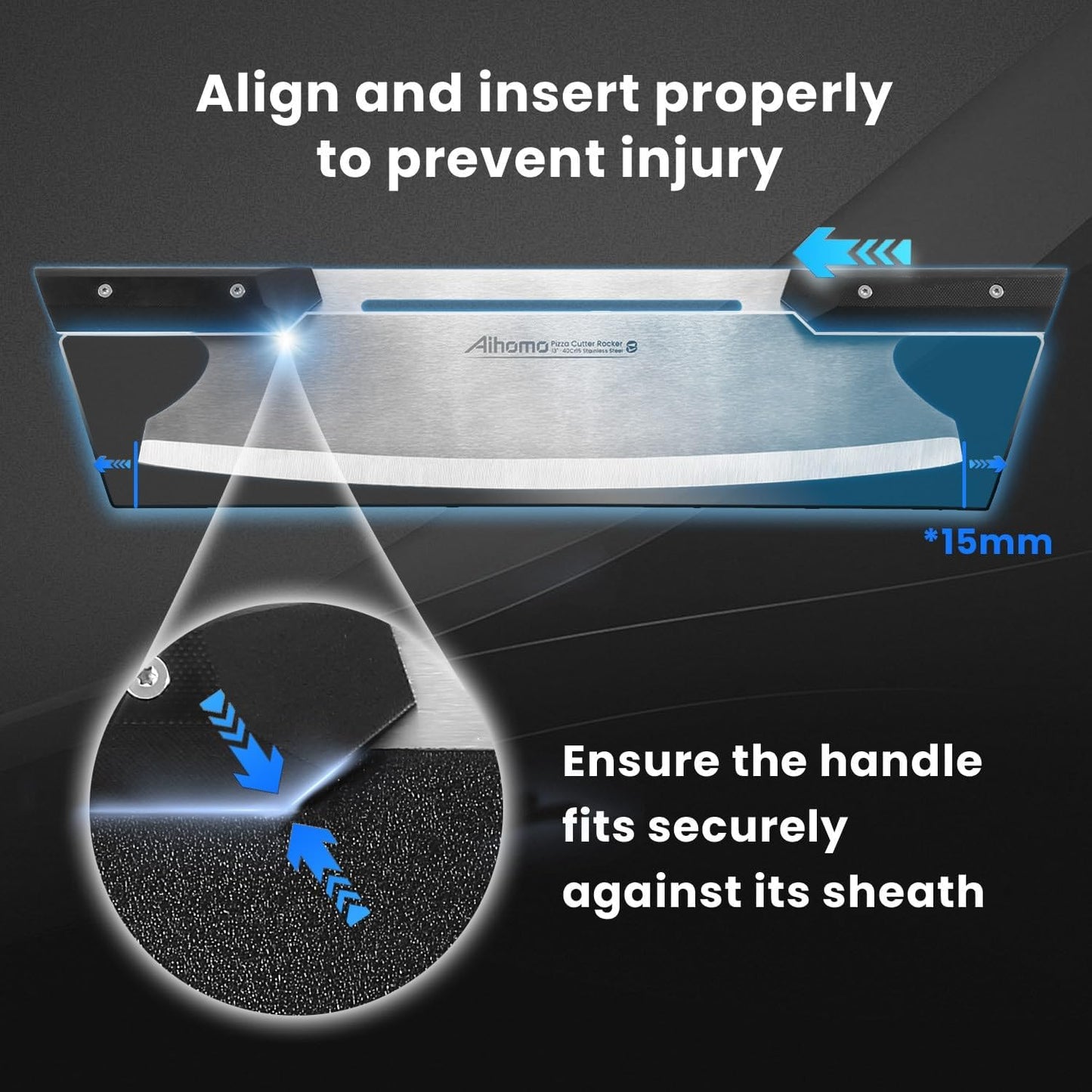 16 Inch Pizza Cutter Rocker Blade, Sharp Pizza Rocker Knife 420J1 Japanese Stainless Steel, Dishwasher Safe Pizza Cutter Slicer with Protective Cover, Multipurpose for Pizza, Cheese, Cake