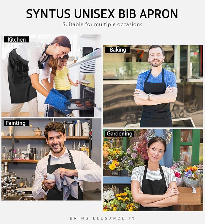 Syntus 12 Pack Bib Apron, Unisex Aprons Adjustable Thicker Version Waterdrop - Image 7