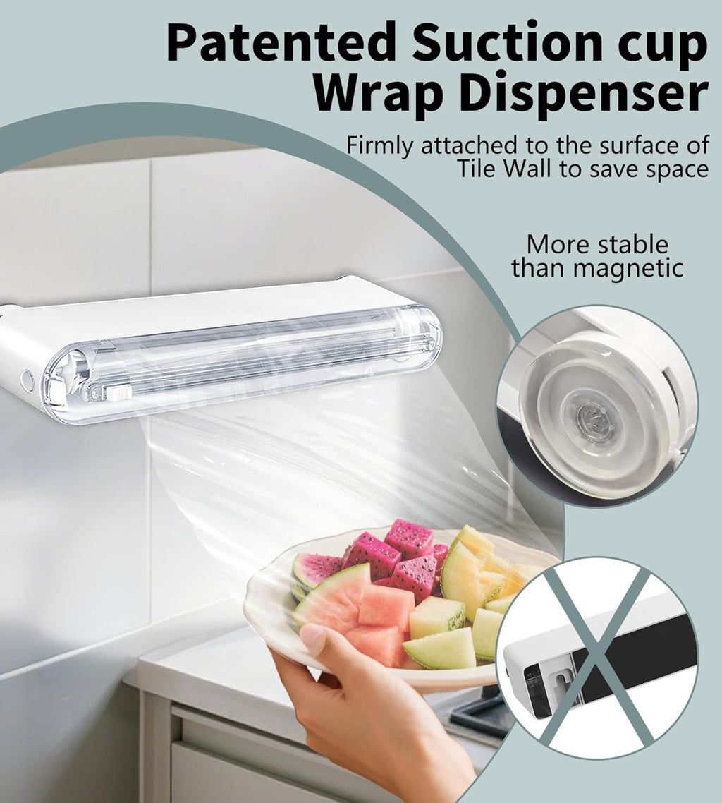 Plastic Wrap Dispenser With Cutter, Reusable Cling Film Dispenser, Cling Wrap Dispenser With Slide Cutter, Also For Aluminum Foil, Tin Foil, Baking Paper (white)