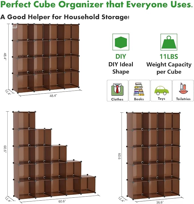 C&AHOME 16-Cube Storage Organizer, Plastic Shelves Units, DIY Closet Organizer - Image 5