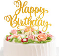 Happy Birthday Cake Toppers 9 Inch Glitter Happy Birthday Cake Pick for Birthday Anniversary Theme Party Cake Decorations Supplies - Gold