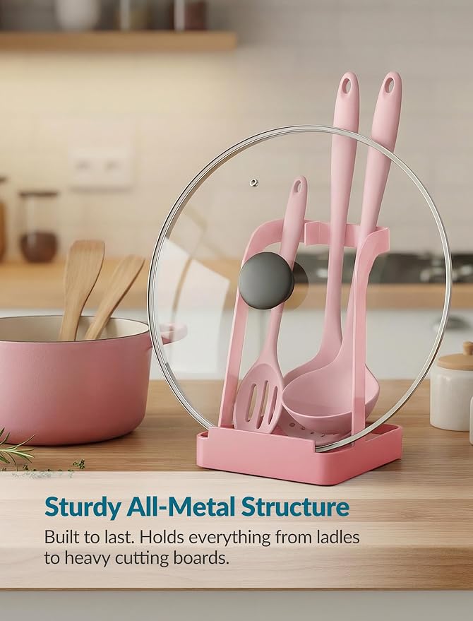 NiHome Kitchen Utensil Holder for Pot Lids & Spoons Pink Kitchen Accessories - Image 5