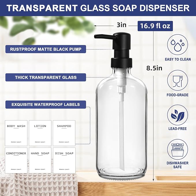 Dish Soap Dispenser for Kitchen, 16.9 fl oz Clear Hand and Dish Soap Dispensers - Image 3