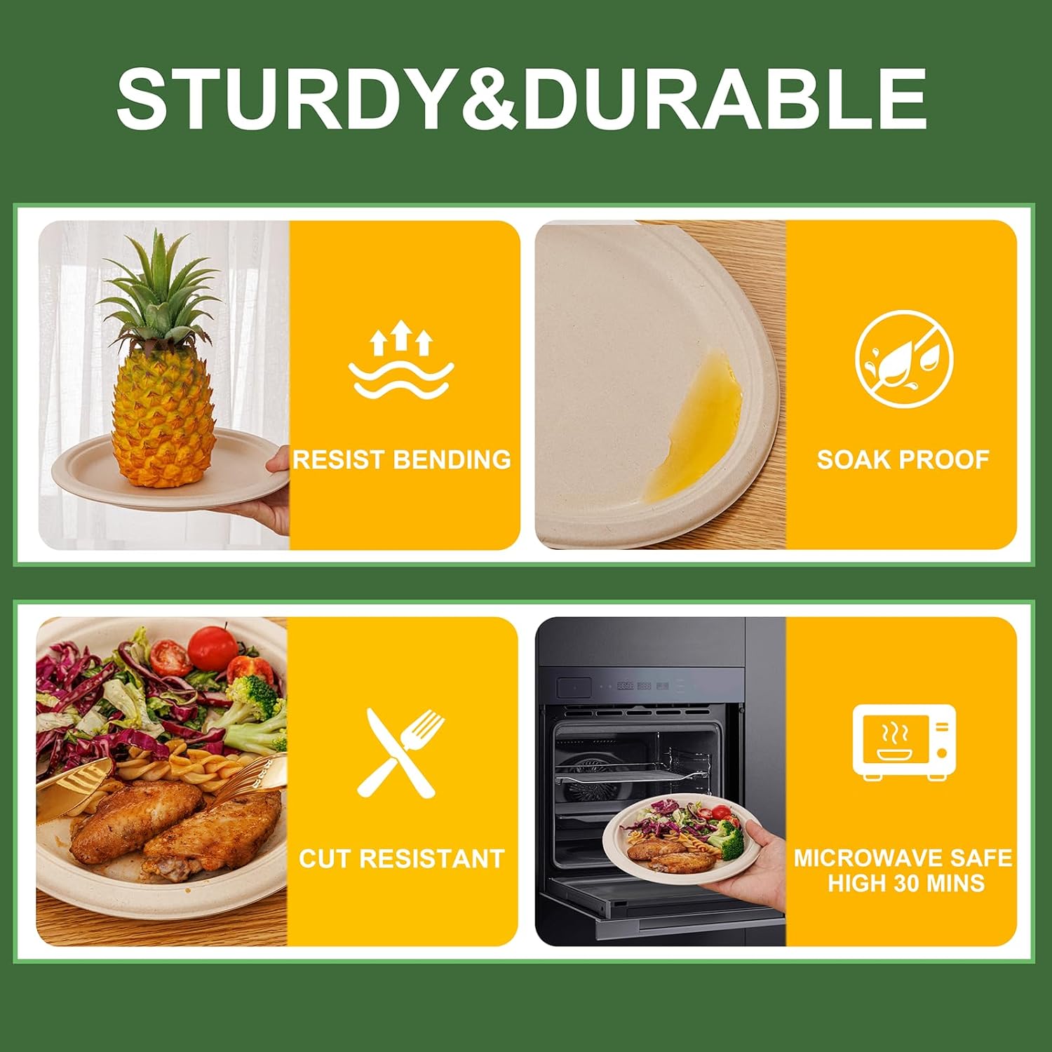 WELLIFE 100% Compostable Paper Plates 9 Inch, 125-Pack Heavy Duty Paper Plates Bulk,Biodegradable Bagasse,Eco-Friendly Disposable Dinner Plate for BBQ,Picnic,Party (BPI Certified,Microwaveable)