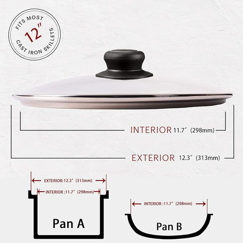12 Inch Glass Lid for Frying Pan Lid, Pan Lid, Pot Cover, Compatible - Image 2