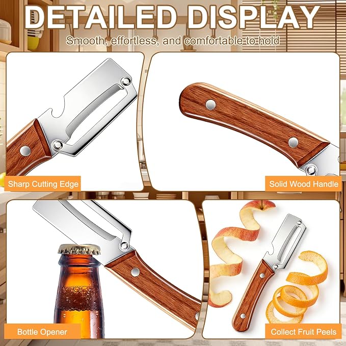 Premium Vegetable Peeler with Wooden Handle and Bottle Opener, 2-in-1 Stainless - Image 4