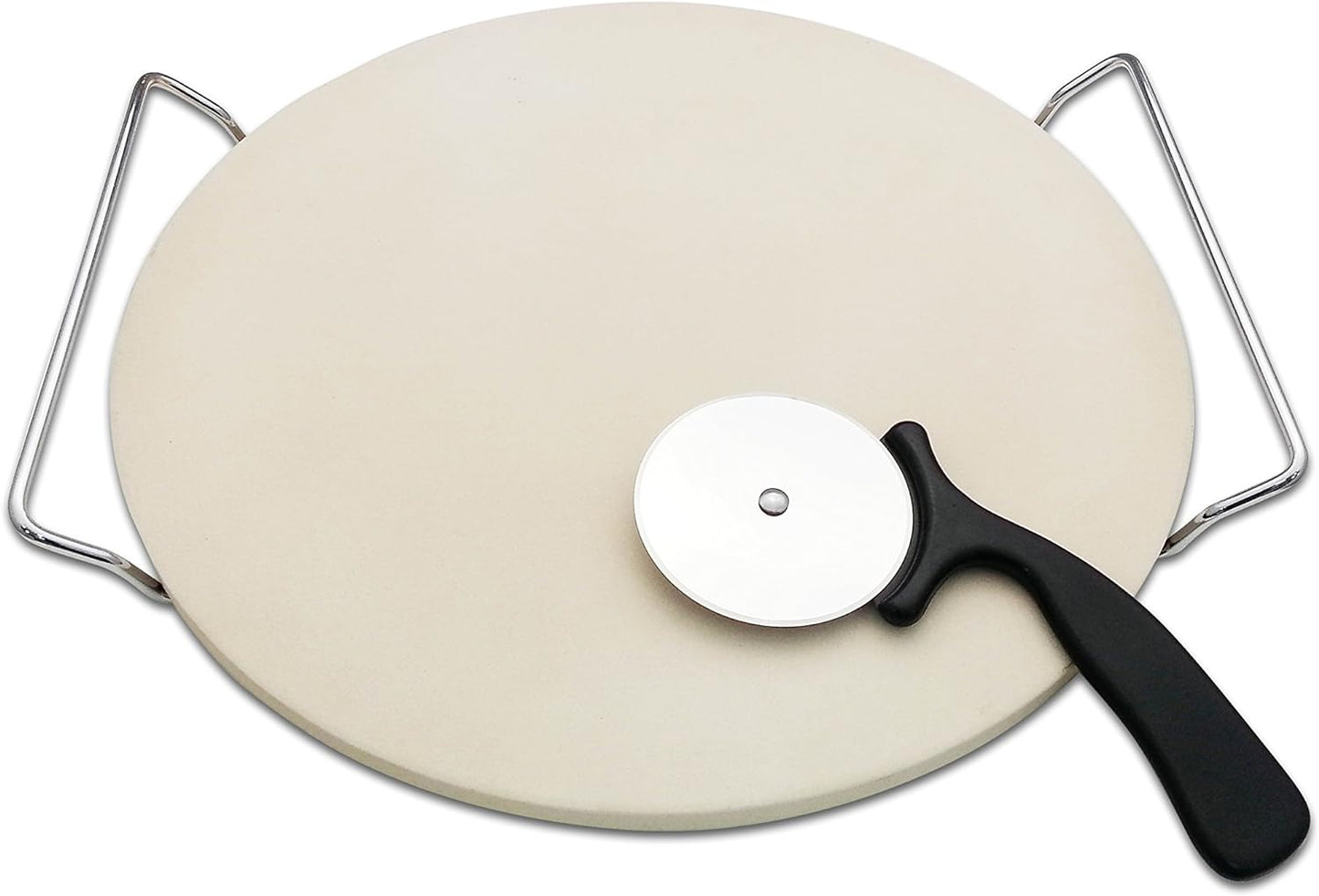 13 Inch Round Pizza Stones for Grill and Oven, Cordierite Baking Stones Set with Serving Rack & Cutter, Durable and Safe Cooking Stone Pan for Bread