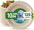 10 Inch Compostable Plates 125 Pack Heavy Duty Compostable Paper Plate, Natural Sugarcane Bagasse Disposable Plates, Brown Biodegradable Plates for Dinner, Party, and Weddings (Round)