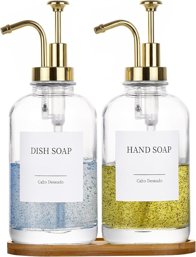 Glass Soap Dispenser with Pump, Dish and Hand Soap Dispenser by CaboDeseado